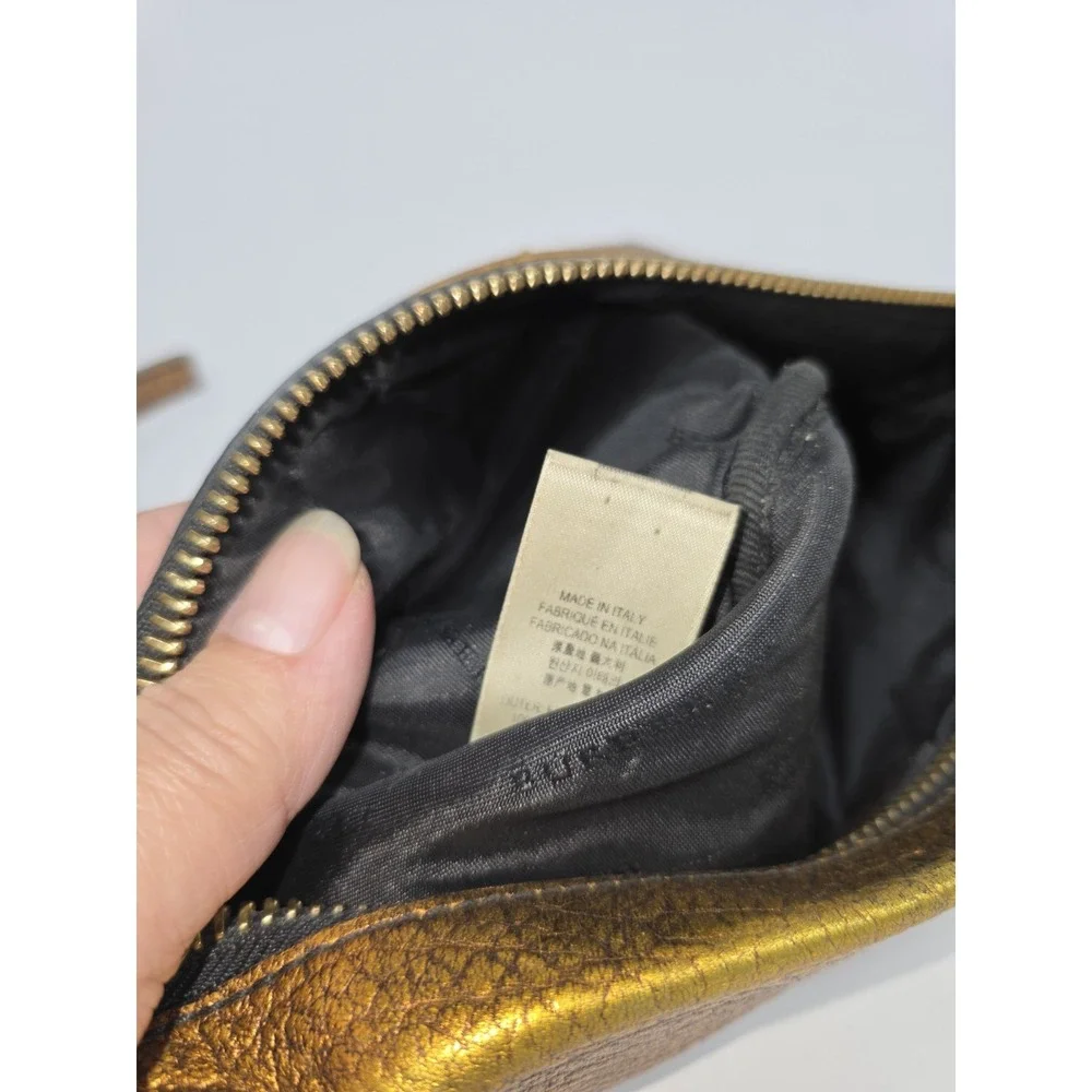 Burberry Metallic Copper Crackled Pebble Leather Wristlet Purse Clutch